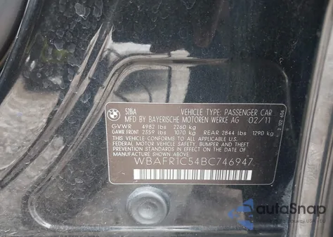 2011 BMW 528I z USA, uszkodzony, nr VIN WBAFR1C54BC746947